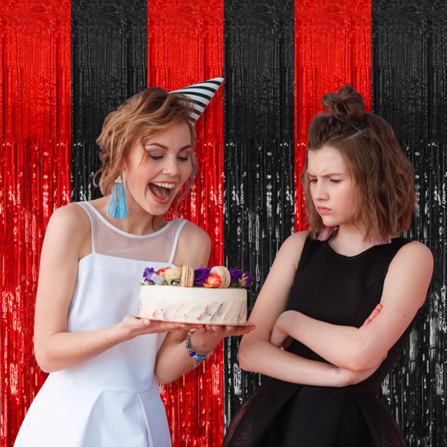 Skiennix 5 Pack Foil Fringe Curtains - Black & Red Party Backdrop Decorations for Events & Celebrations