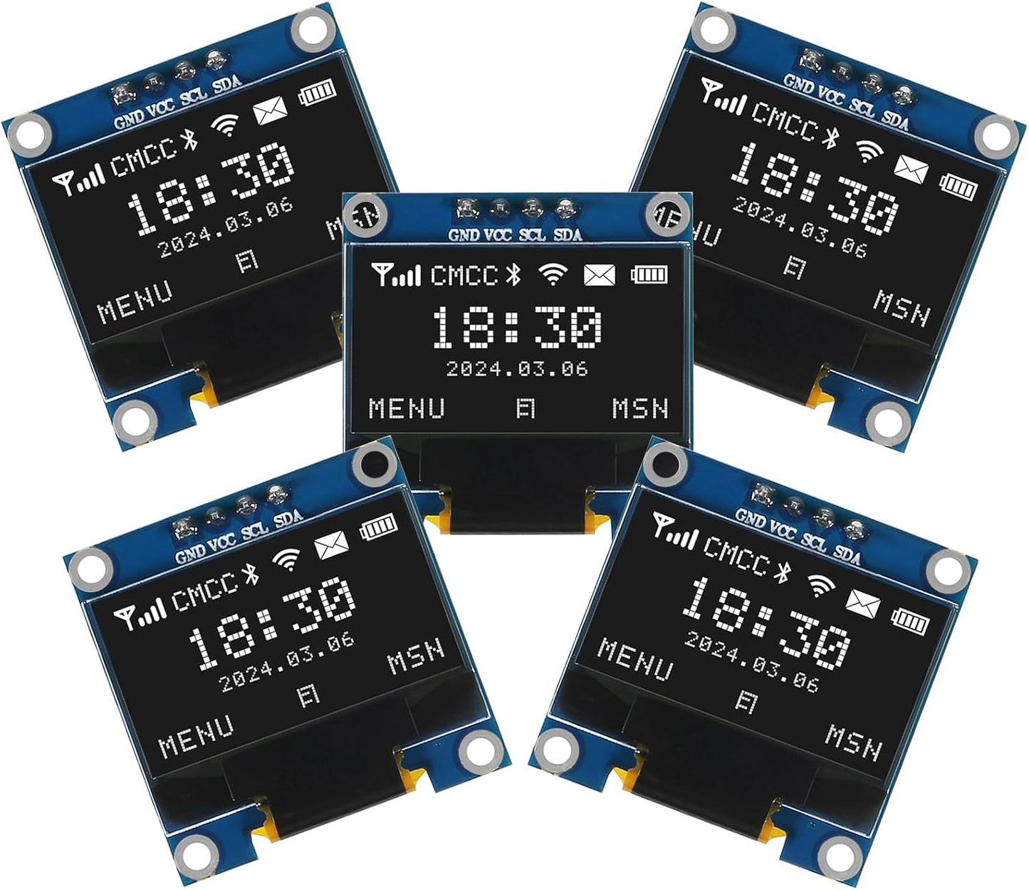 AITRIP 5PCS 0.96 Inch I2C 12864 128x64 SSD1306 OLED IIC Display Module Pixel Mini Self-Luminous OLED Screen Board