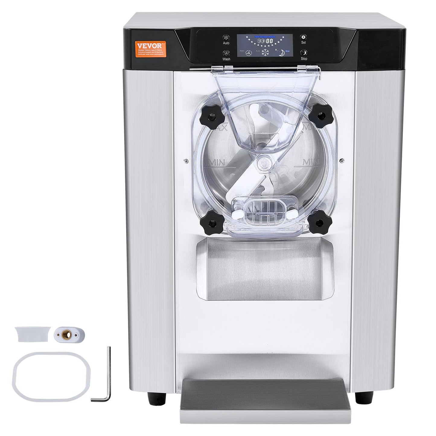 VEVOR Commercial Ice Cream Machine, 12 L/H Yield, 1713W Single Flavor Countertop Hard Serve Ice Cream Maker, 4.5L Stainless Steel Cylinder, LED Panel Auto Clean Pre-cooling, for Restaurant Snack Bars