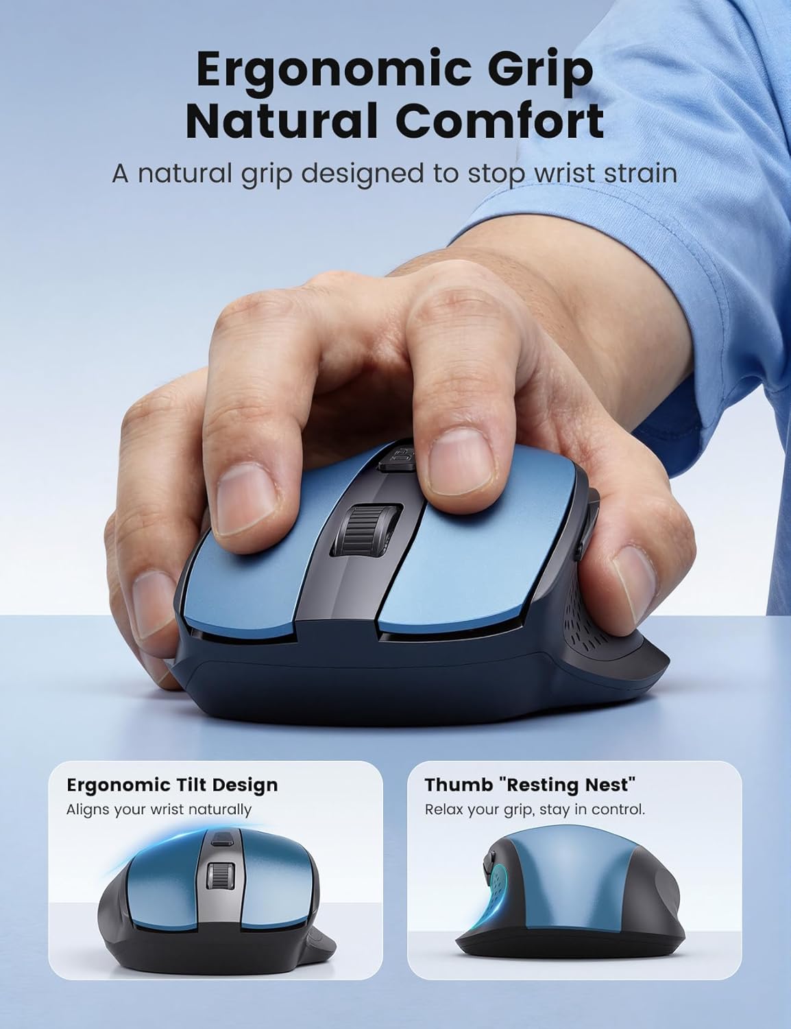 SABLUTE 6 3 M21 Wireless Mouse for Laptop, Blue Computer Mouse with USB-A&USB-C Receiver, Office Cordless Mice