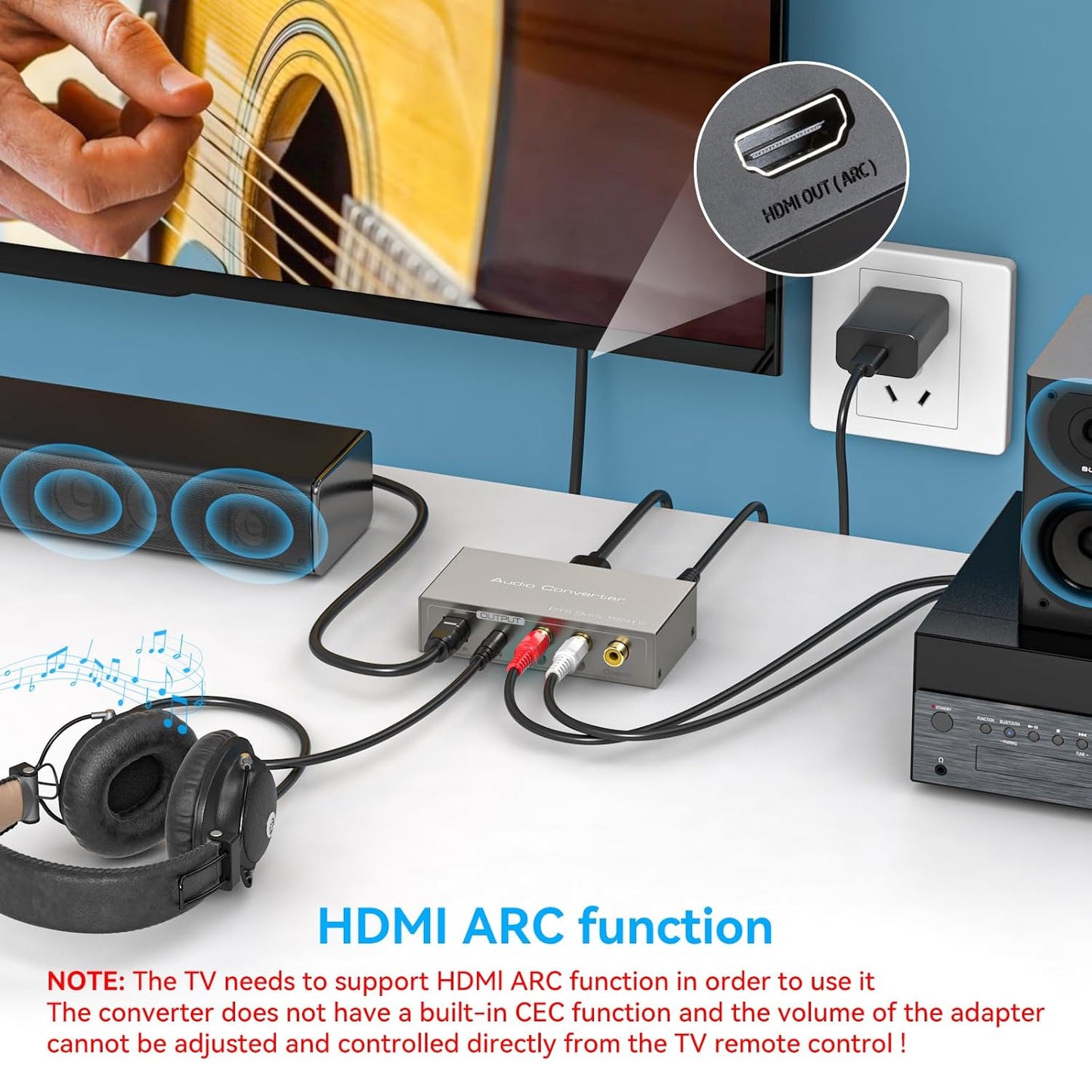3 1 Dolby LPCM HDMI ARC to RCA Audio Converter in Digital to Analog Audio Converter with Optical Coaxial ARC Input