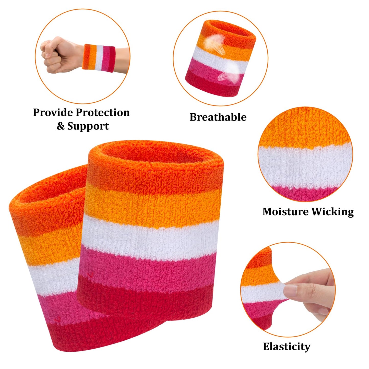 ONUPGO 6 Pieces Sweatbands Set - Sports Headbands Wristbands for Men & Women,Cotton Terry Cloth Sweatband for Tennis,Basketball,Gym,Working Out - Moisture Wicking Elasticity