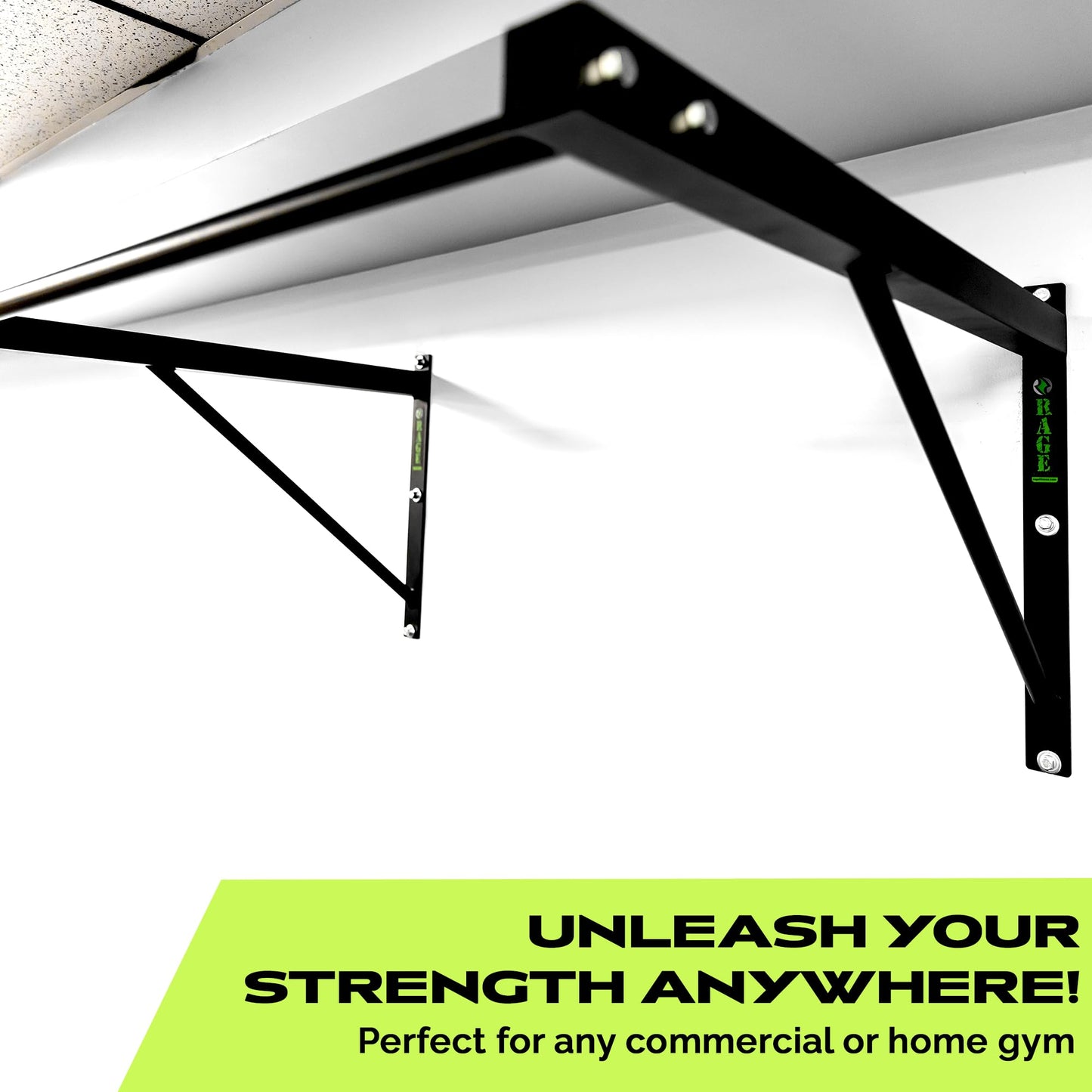 Rage Fitness Heavy-Duty Wall Mounted Pull Up Bar - 500 lbs Weight Capacity | Maintain Upper Body Strength & Core Stability | Space Efficient Steel Chin Up Black Bar for Home & Gym Versatile Workouts