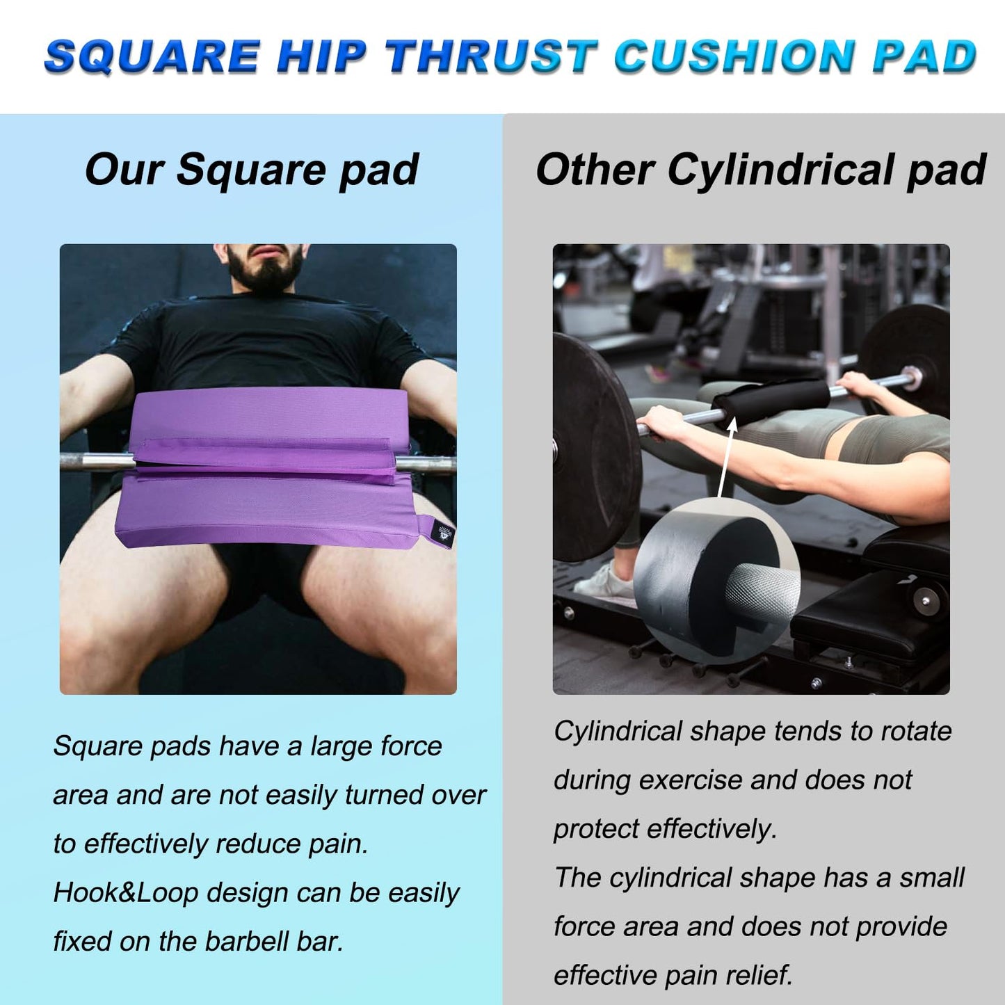 Lights Mountain Square Hip-Thrust Pad Protective Extra Thick Foam pad for Barbell Weightlifting Hip Thrusts and Glute Bridges Workouts Home Gym Equipment (Purple)