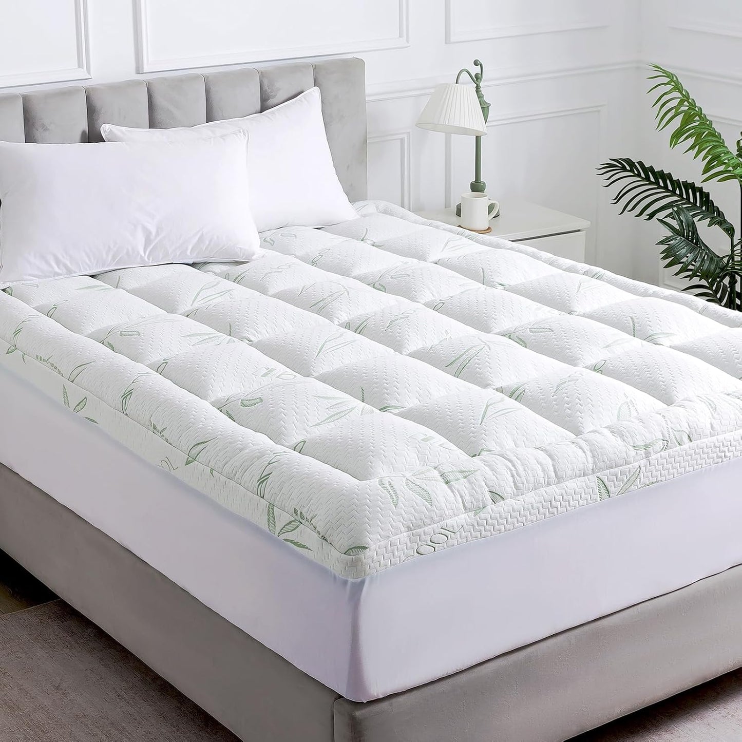 WhatsBedding Queen Mattress Topper - Soft Pillow Top with Deep Pocket & Bamboo Viscose Air Layer