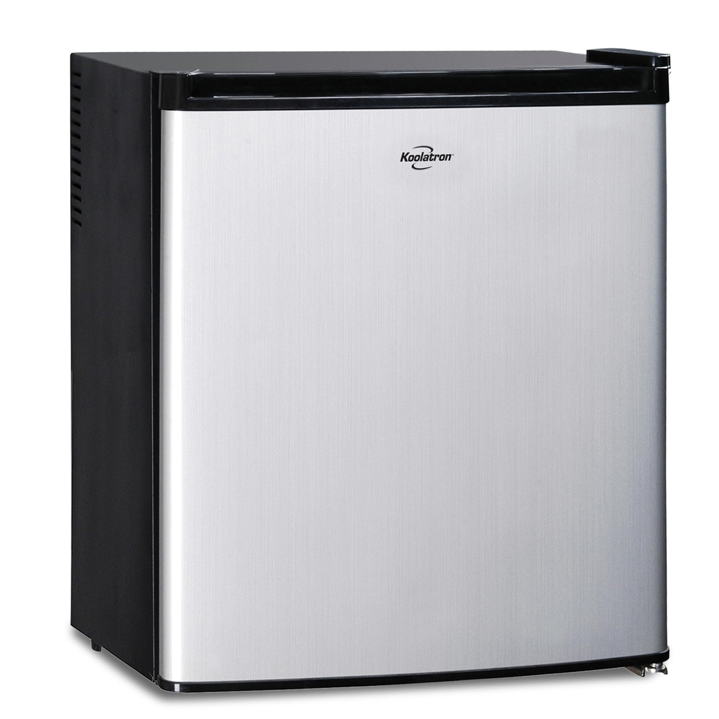 Koolatron Stainless Steel Compact Fridge with Freezer, 1.7 Cubic Feet (48 L) Capacity, Silver and Black, for Snacks, Frozen Meals, Beverages, Juice, Beer, Den, Dorm, Office, Games Room, or RV