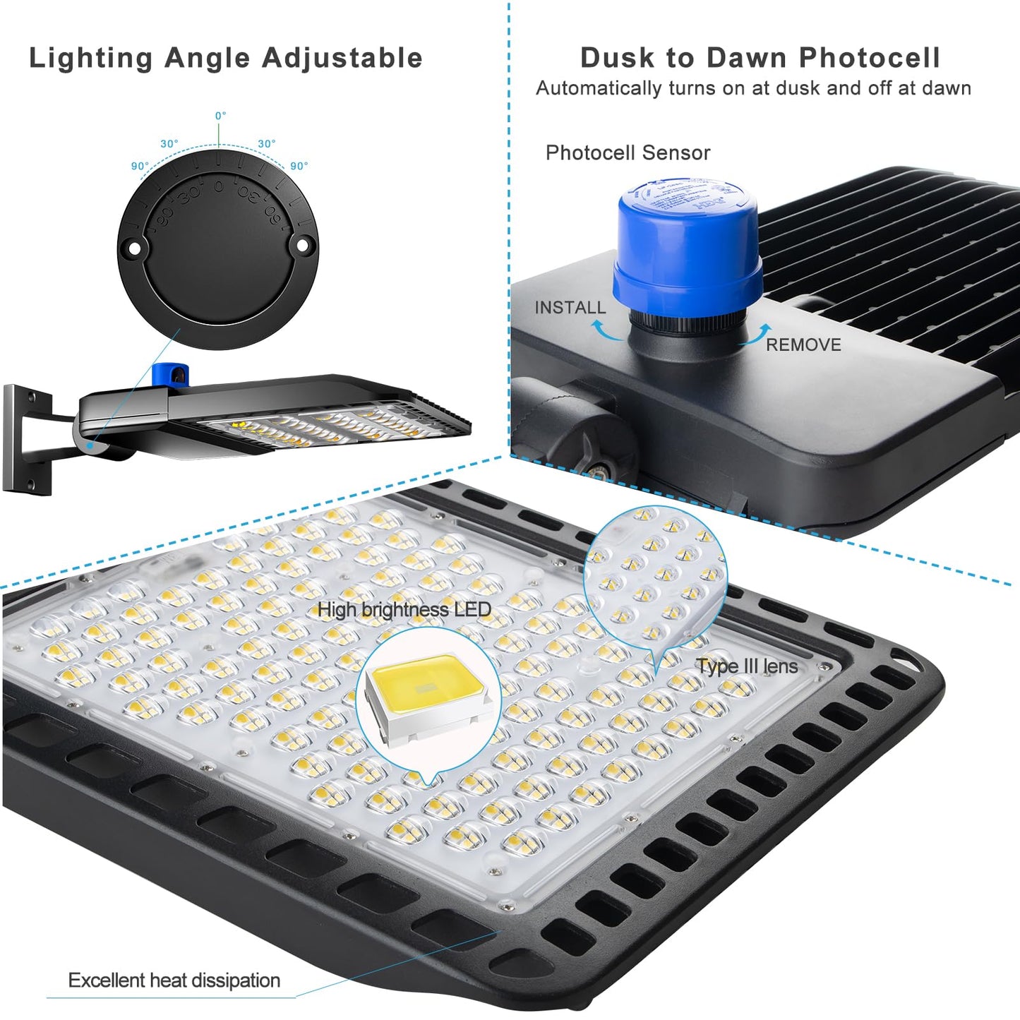 Lightdot 600W LED Parking Lot Lights 150000Lms (Eqv.2400W MH/HPS) 5000K LED Pole Lighting Dusk to Dawn Parking Lot Light with Arm Mount for 30~65Ft Height Roadways/Yard/Roadway/Backyard/Garage-2Pack