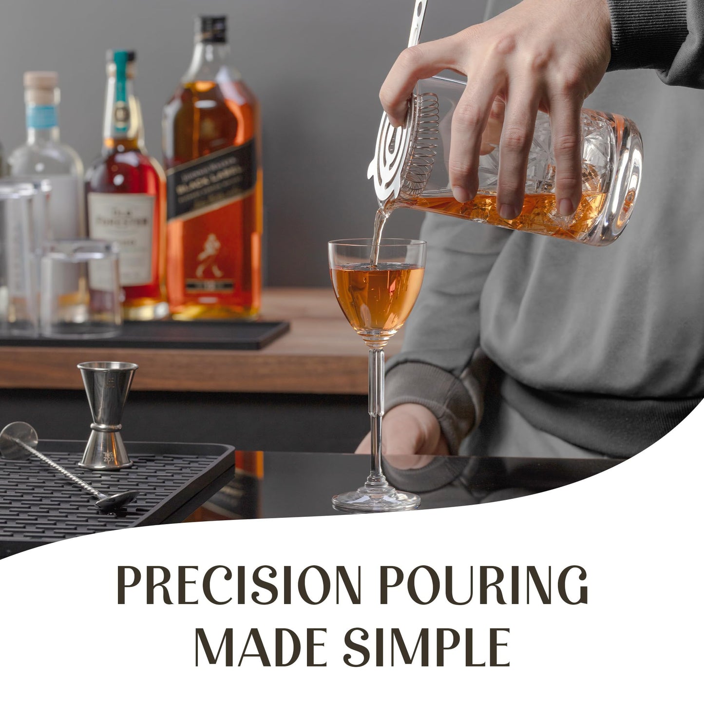 Mixology & Craft Commercial Grade Bar Mixing Glass – Includes 24oz Crystal Stirring Glass, Japanese Jigger, Bar Spoon, Muddler, and Hawthorne Strainer for Crafting Old Fashioned Cocktails at Home Bars