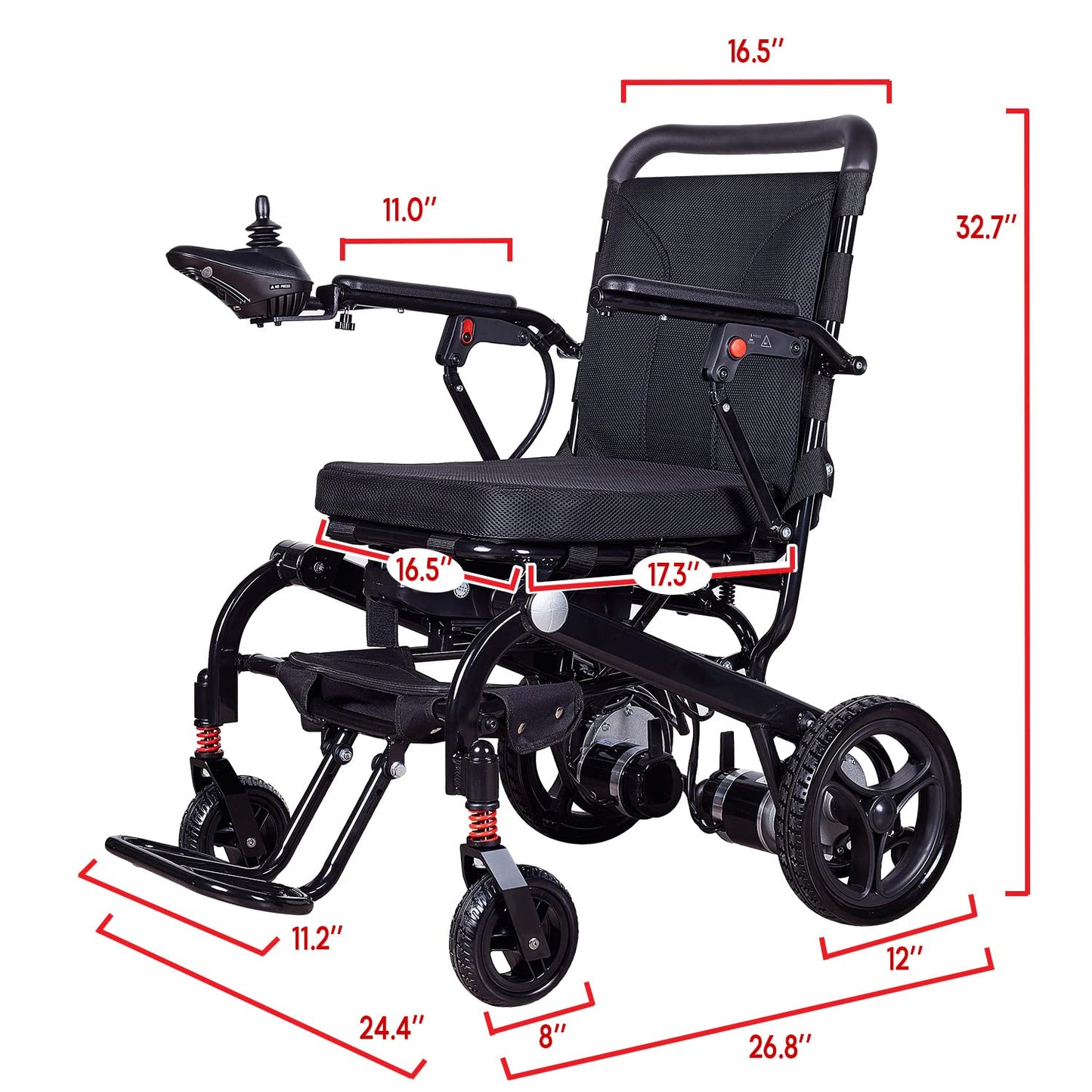 Rubicon DX07 All Terrain Foldable Electric Wheelchairs for Adults - Powerful 500W Motor - 12 mi Cruise Range - Detachable Airline Friendly Battery Supports up to 265 lbs (Black)