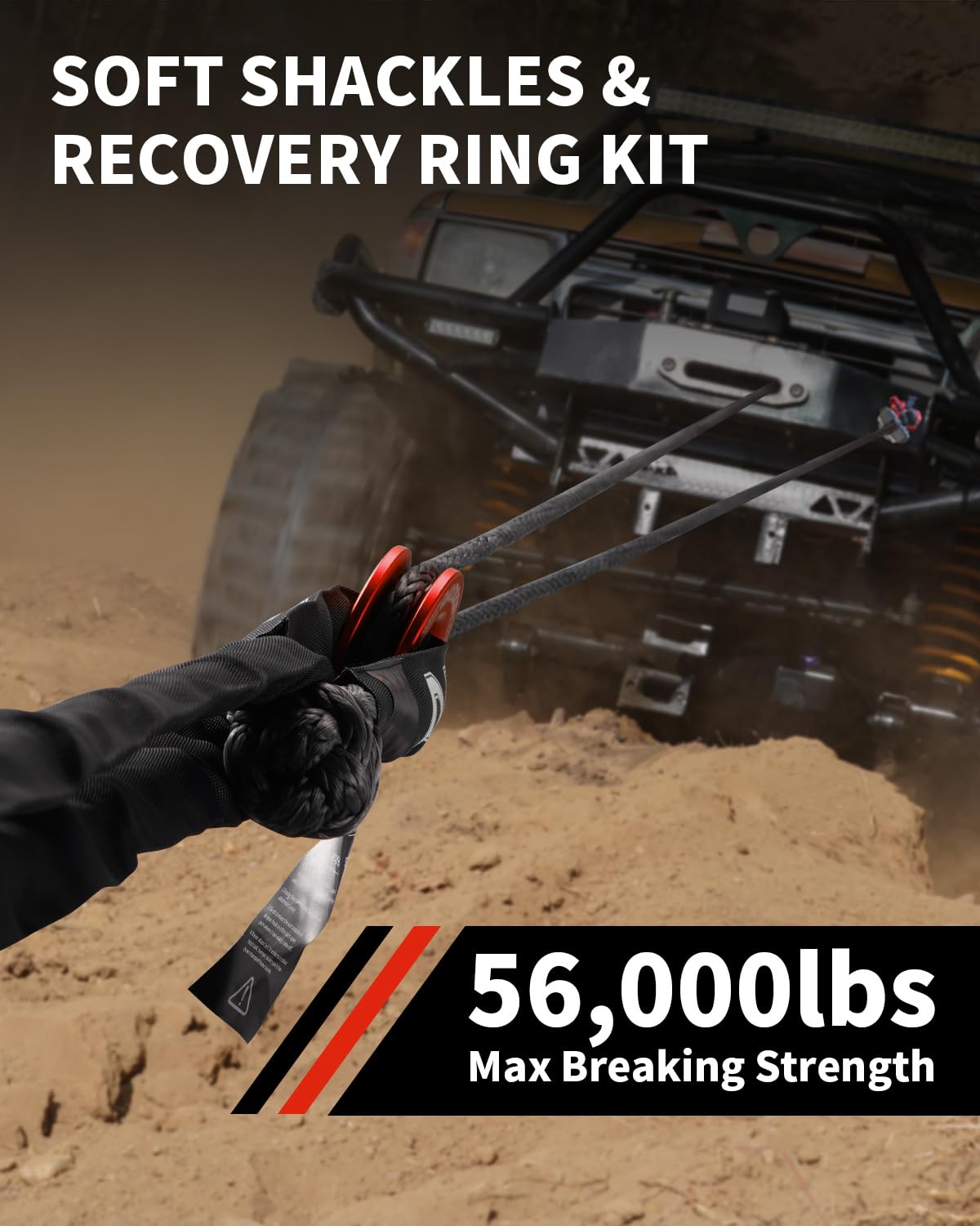 DAYDOOR 56,000 LBS Soft Shackle Recovery Kit, 1/2" x 22" (2-Pack) with 7075 Aluminum Snatch Ring, Winch Accessory for Jeep Wrangler, Bronco, 4Runner, Tacoma, ATV/UTV/Jeeps/SUVs, 4x4 Off-Road(Gray)