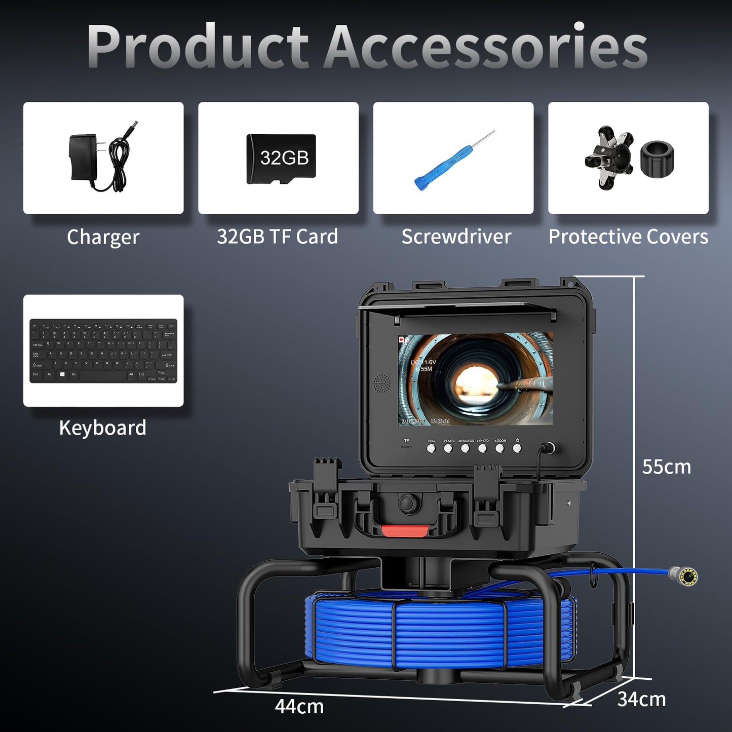 JINXINEBAY 10 Inch IPS Sewer Inspection Camera with 512Hz Locator, 1080P AHD, 50M Cable, DVR, Auto Self-Leveling, 5X Zoom, TF Card, LED Lights for Pipe/Wall/Drain (100FT)