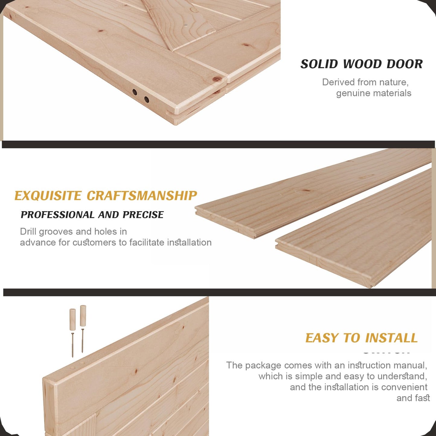 FREDBECK 54in x 80in Wood Barn Door with 9FT Barn Door Hardware Kit Included K Shape Solid Spruce Panel Need to Assembly