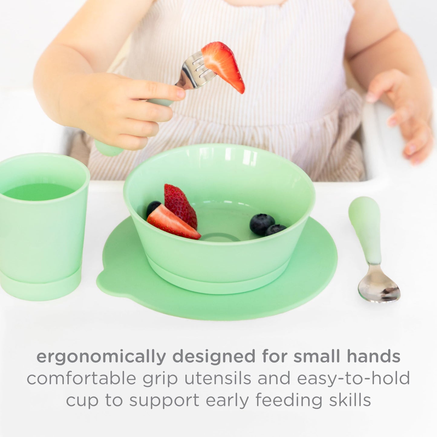 Ubbi Food-Grade Non-Toxic Toddler Feeding Set with Interchangeable Suction Base, Stainless Steel Utensils, BPA-Free, Stackable and Dishwasher-Safe, Self-Feeding for Baby-Led Weaning, Polaris Blue