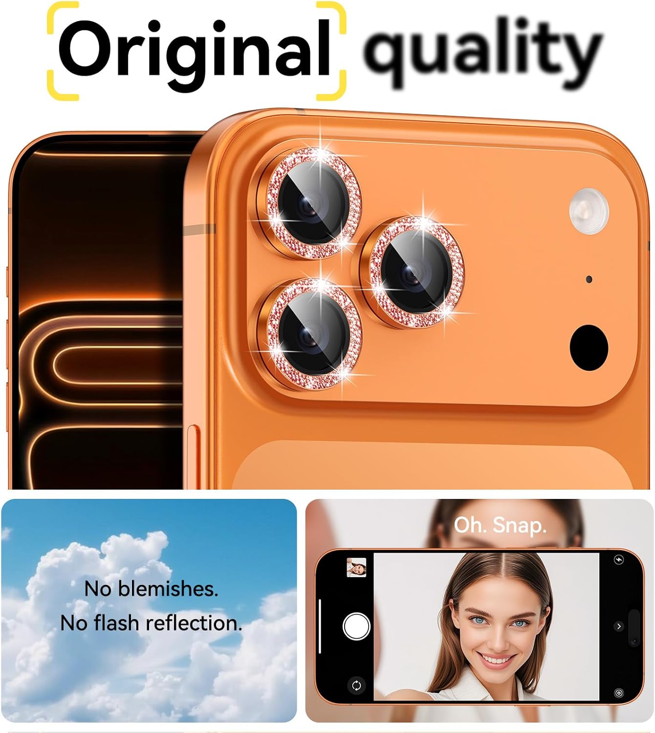 17 17 17pro 9H Matekxy for iPhone Pro / iPhone Pro Max Camera Lens Protector Glitter - for promax Cute Girly Metal