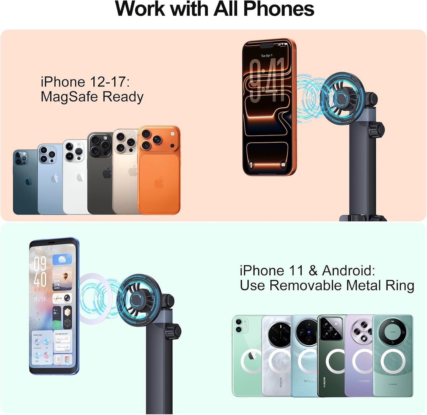 2-in-1 2026 17-12 Vitog MagSafe Car Mount, Hands Free Phone Holders for Your Car, Strong Magnetic Cup Holder Phone
