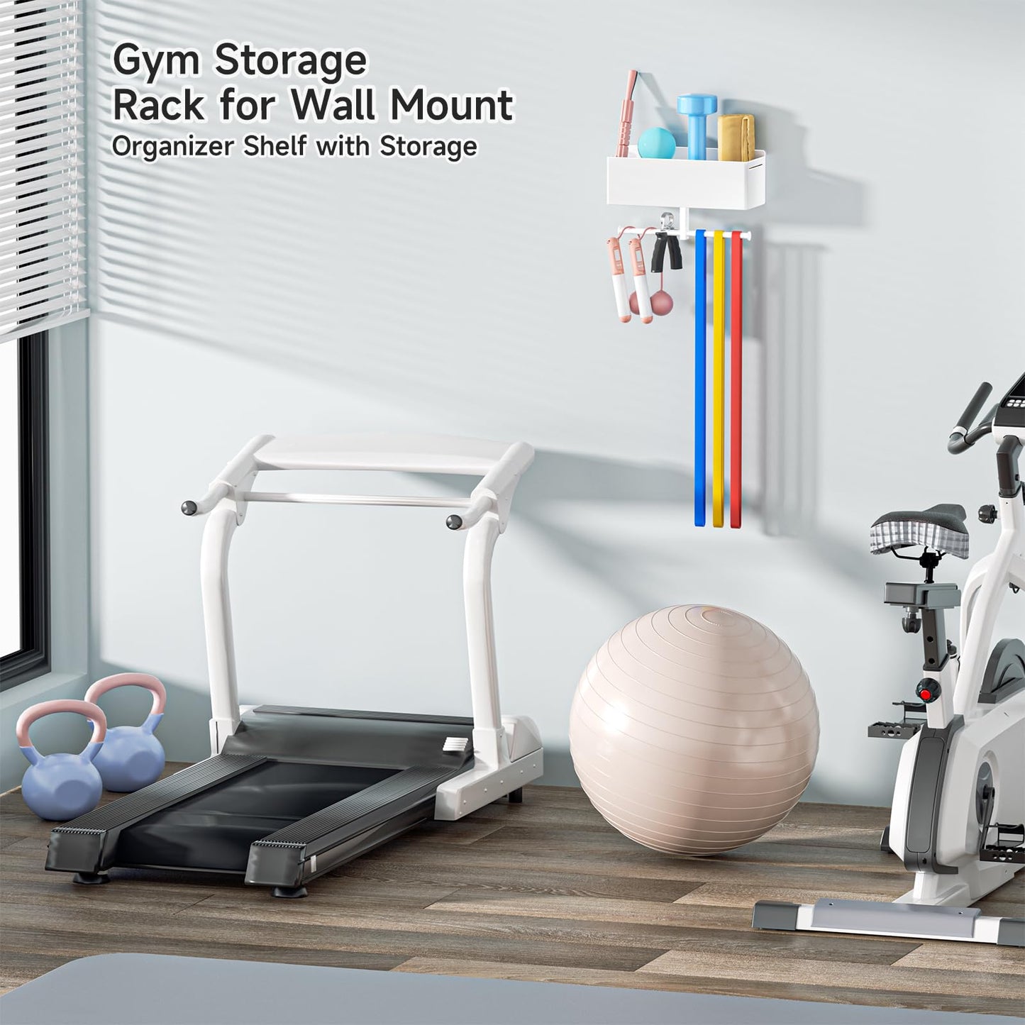 Home Gym Wall Storage, White Resistance Bands Rack Hanger Metal, Wall Mounted Fitness Bands Holder, Multi-Purpose Heavy Duty Workout Gym Storage Rack for Resistance Bands, Straps, Jump Ropes (White)