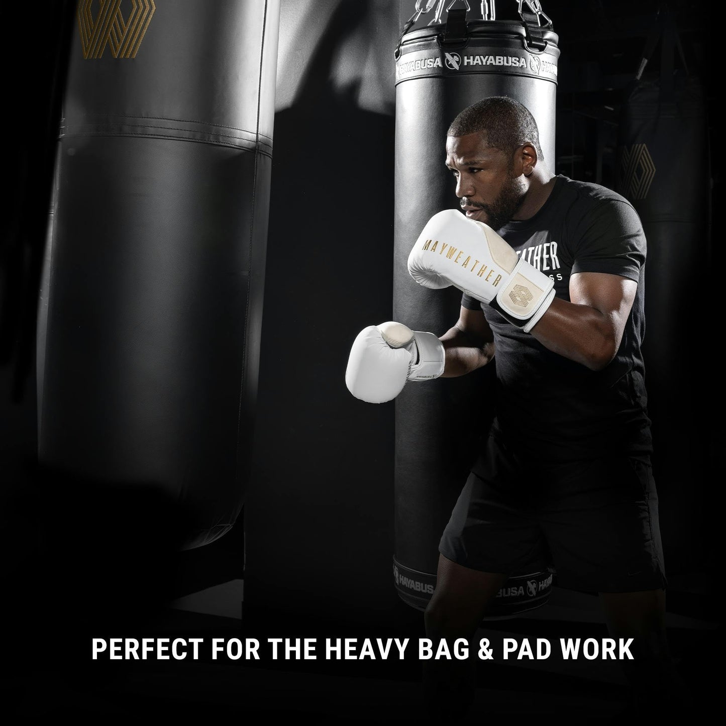 Hayabusa Mayweather Champ Boxing Gloves for Men and Women - White/Gold, 16oz