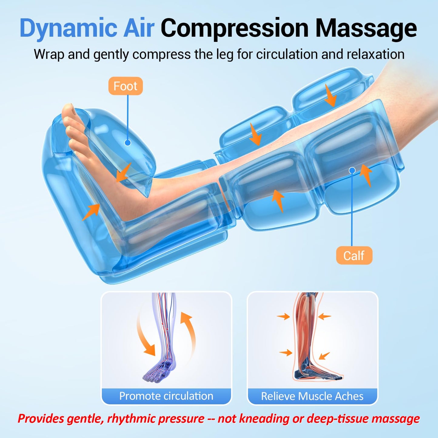 Comfytemp Cordless Air Compression Leg Massager for Circulation and Pain Relief, Portable Foot and Calf Compression Boots for Plantar Fasciitis, Varicose Veins, Ideal for Mom Dad (Fit Calf 13"~19")