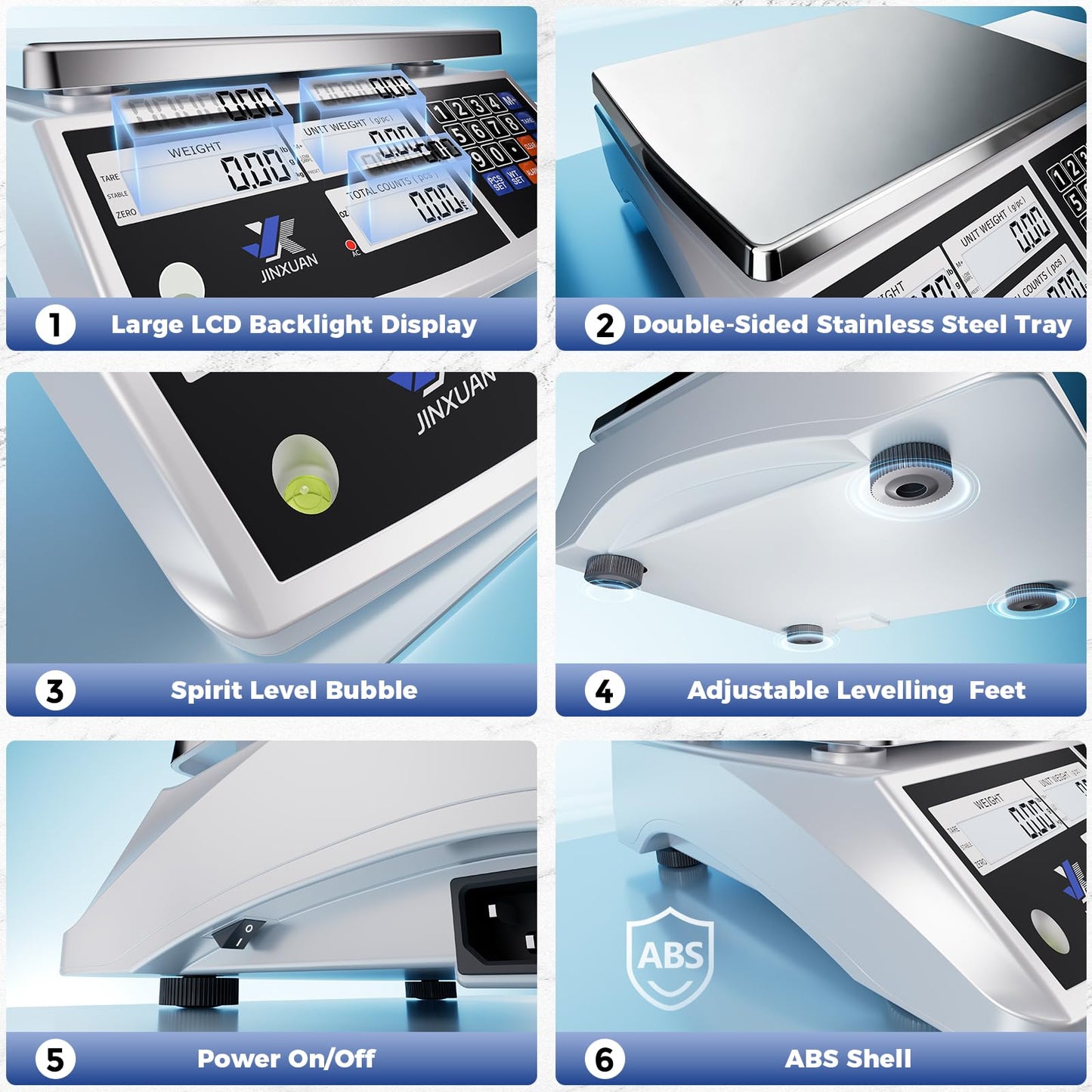 JINXUAN Industrial Counting Scale 30kg/66lb x 0.1g Precision Bench Scale Digital Inventory Counting Weight Scale for Small Parts and Coins, Electronic Gram Scale with Batteries/AC Power, lb/g/kg/oz