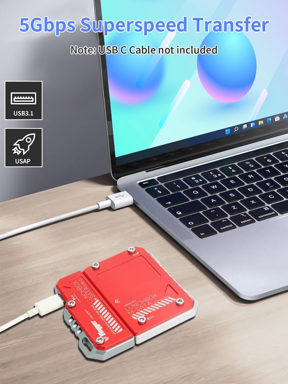 MUNYEAH 3.1, 2.5-inch SSD Card Reader, SATA to Type-C USB Compatible with Lunchbox SATA Drives, Aluminum Case