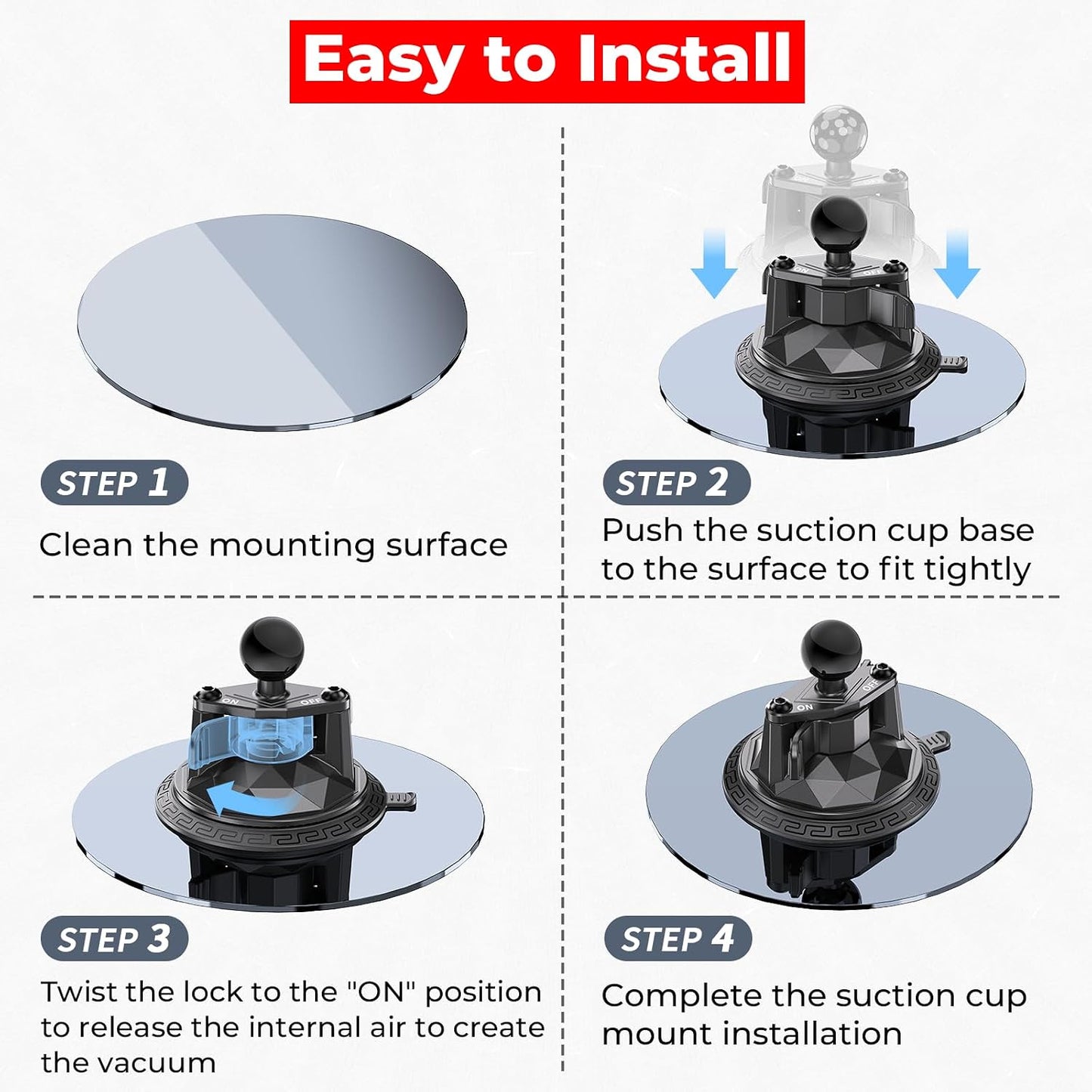 VAZESWIN 1" 3.5" 1" Insta360 Ball Twist-Lock Suction Cup Mount, Large Suction Cup Base for Vehicle Windshields