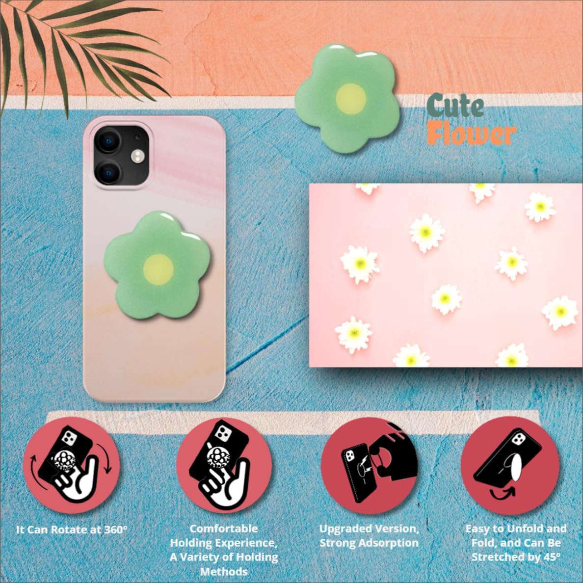 BAGDANTON Cute Flower Series Collapsible Design Phone Grip (Adhesive, Green)