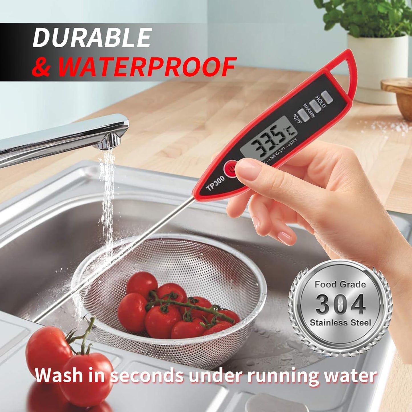 YFL Digital Meat Thermometer - Instant Read Cooking Thermometer with Large LCD Display | Perfect for BBQ, Grill, and Kitchen Use