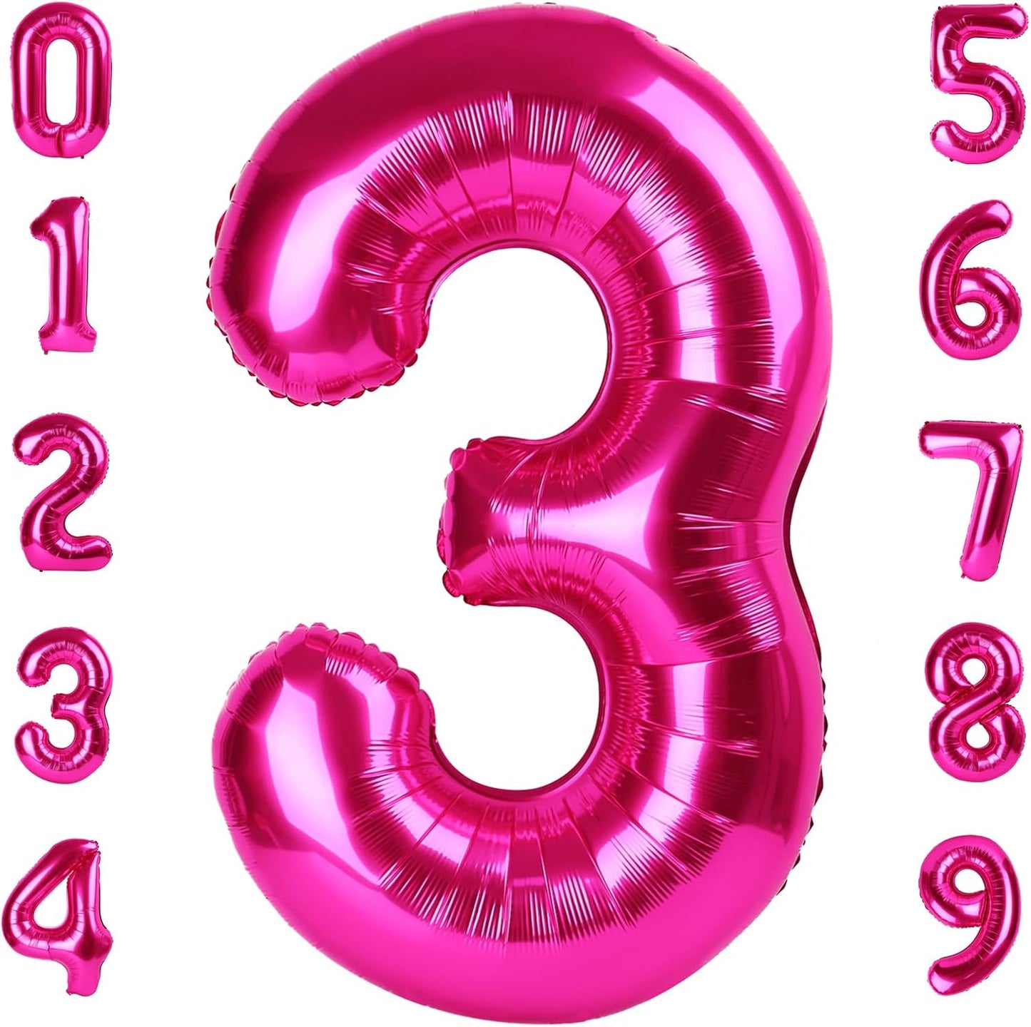 Numbers Balloon - 40 Inch Large Hot Pink Balloon for 3rd Birthday Party Decorations