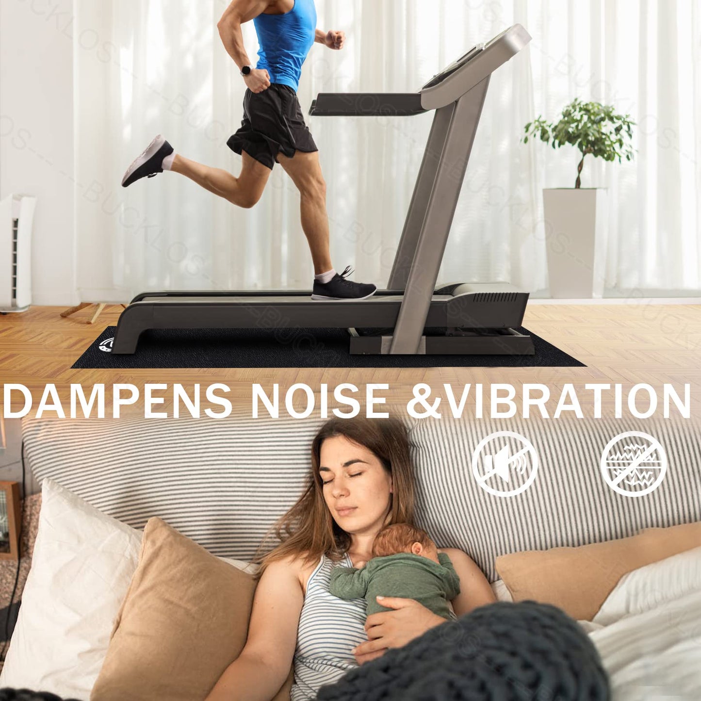 BUCKLOS Treadmill Mat for Carpet and Hardwood Floors Non-Slip Floor Protection 6MM Thick 36"x72" Exercise Equipment Mat for Under Treadmill Compatible with Peloton Bike, Indoor Spin Bike, Elliptical
