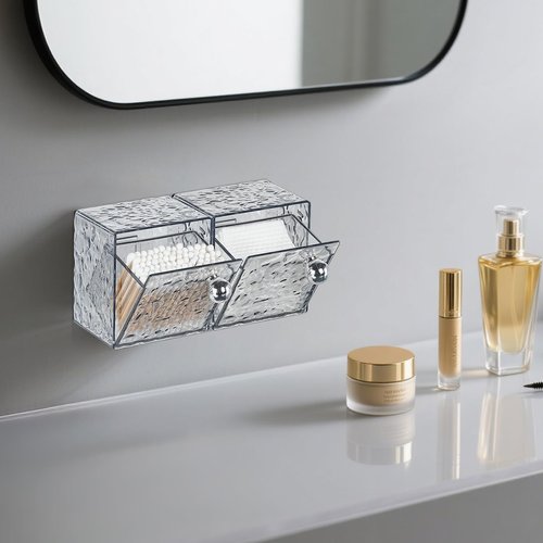 IWNTWY Qtip Holder Dispenser, Wall Mounted Plastic Cotton Pad Holder, Cotton Ball, Swabs, Floss, Makeup Organizers Containers for Vanity Bathroom (Transparent Gray, 2 Pcs)