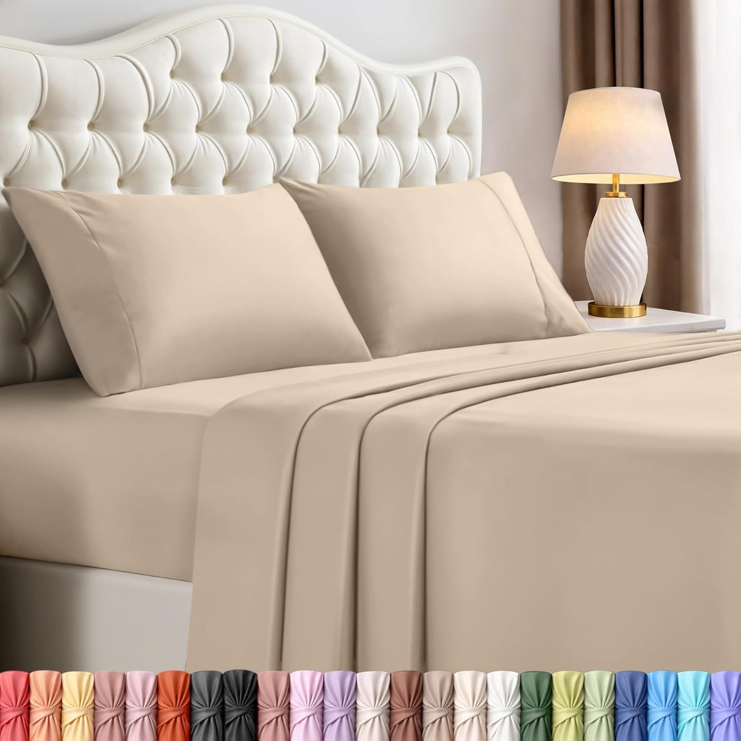 Utopia Bedding Queen Size Sheet Set - Soft, Breathable Microfiber, 4-Piece in Sand | Oeko-Tex Certified