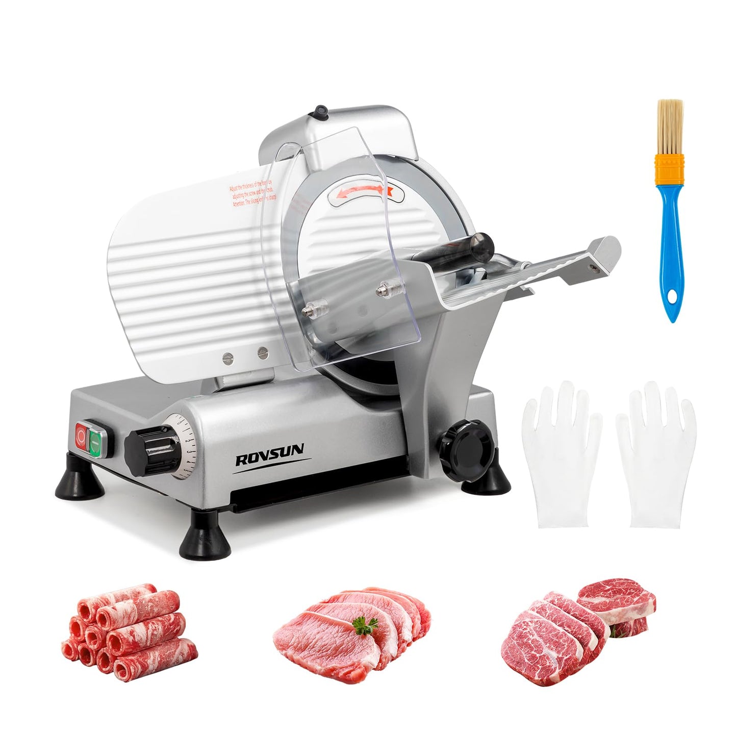 ROVSUN 210W Commercial Meat Slicer, 8 inch Electric Meat Slicer Machine with Adjustable Thickness(0-13mm), Frozen Meat Deli Cheese Food Slicer with Upgraded Carbon Steel Blade for Home and Commercial