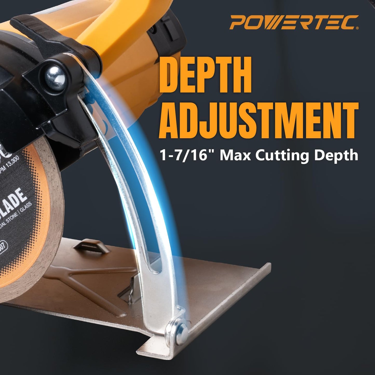 POWERTEC 4.5" Handheld Tile Saw – 12Amp/1400W Motor, Wet/Dry Cutting with Adjustable Water Feed System, GFCI Plug, Bevel & Depth Adjustment, Compatible with 4"-4.5" Diamond Blades (HTS1045)