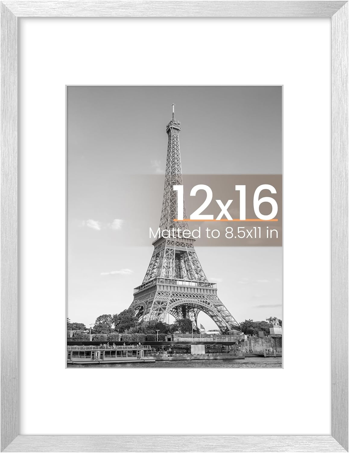 Upsimples 12x16 Picture Frame - Versatile Wall Hanging for 8.5x11 Photos or 12x16 Without Mat - Silver Finish