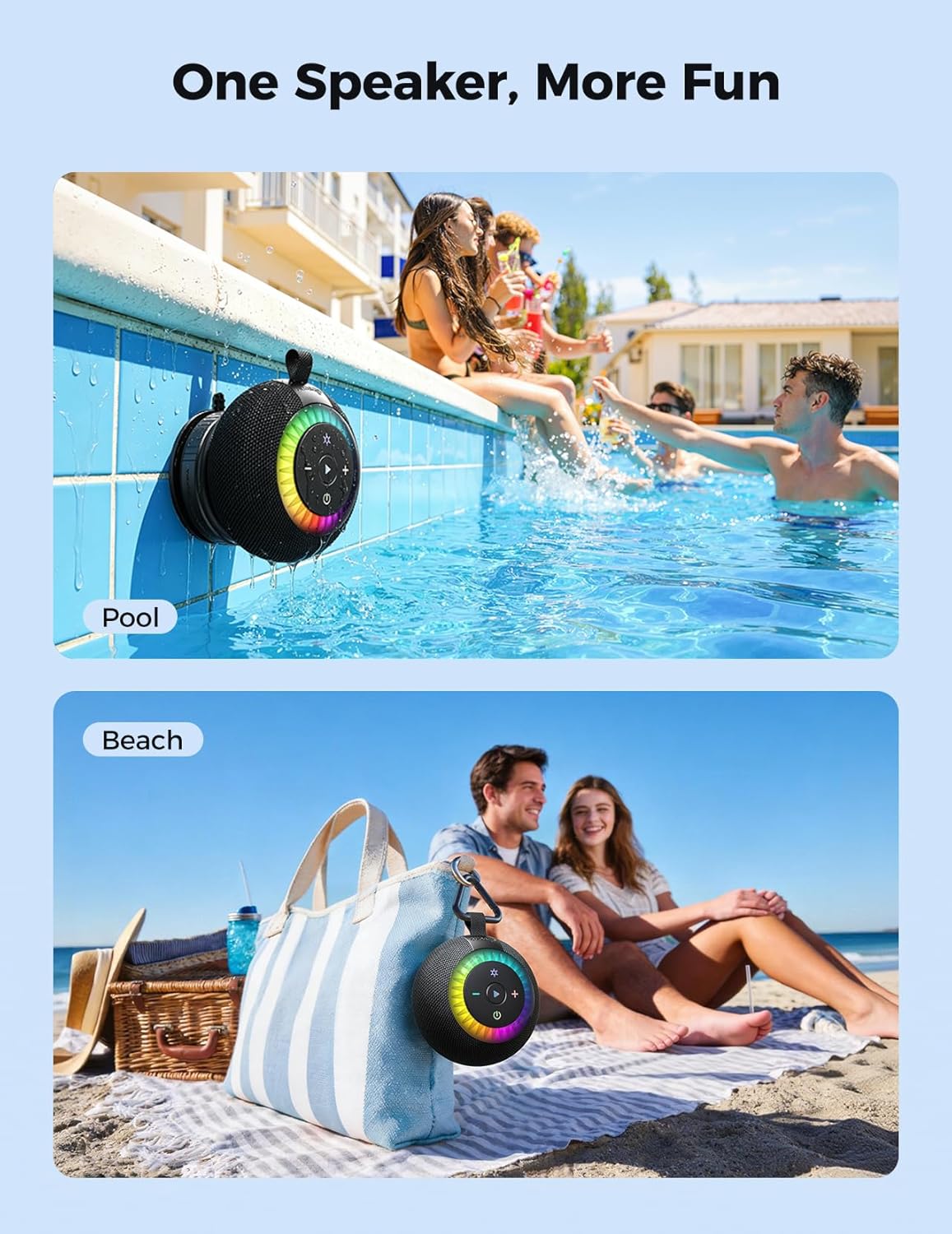 dbsono 360 IPX7 Shower Speaker Bluetooth Waterproof Portable: Surround Sound, Suction Cup Removable with Vacuum Exhaust
