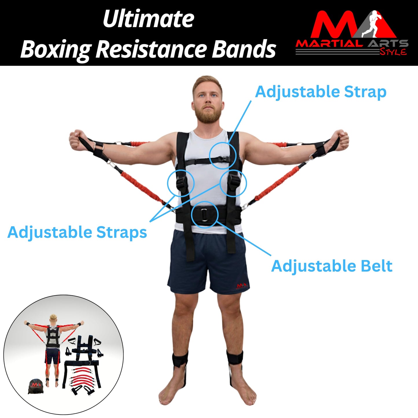 Ultimate Full Body Boxing Resistance Bands Vest for MMA Martial Arts Training at Home for Punches/Kicks, 230lbs Exercise Bands Fitness Workout to Enhance Explosive Power/Speed/Agility (Red)