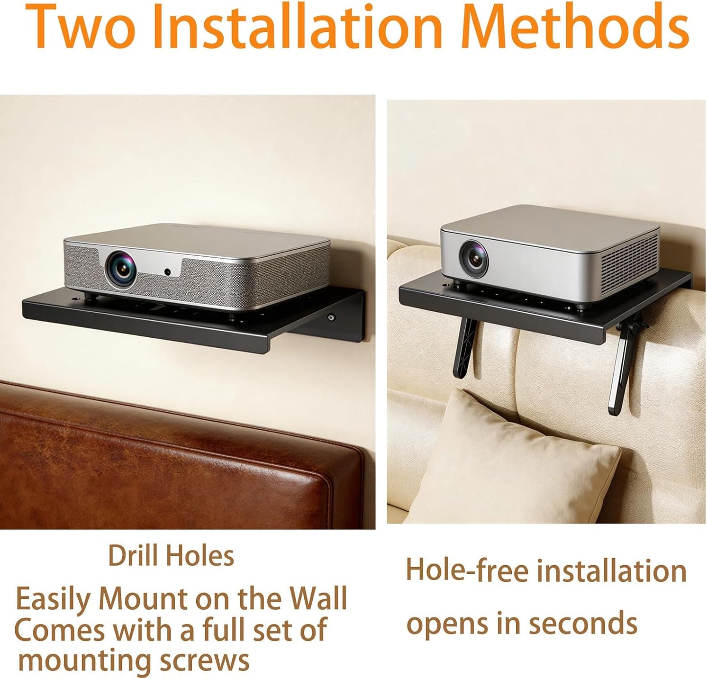XULIONTS No Drill Projector Shelf, Adjustable Headboard and Sofa Projector Mount, Wall Mounted Shelf for Projector