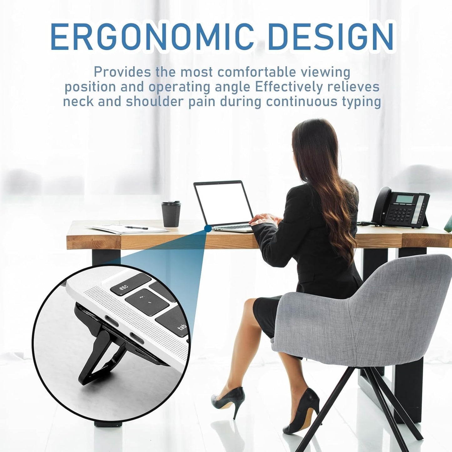 Bewudy 2 Pcs Portable Keyboard Stand, Dual Tilt Angle Adjustment, Foldable Laptop Riser, Self-Adhesive Feet for Most