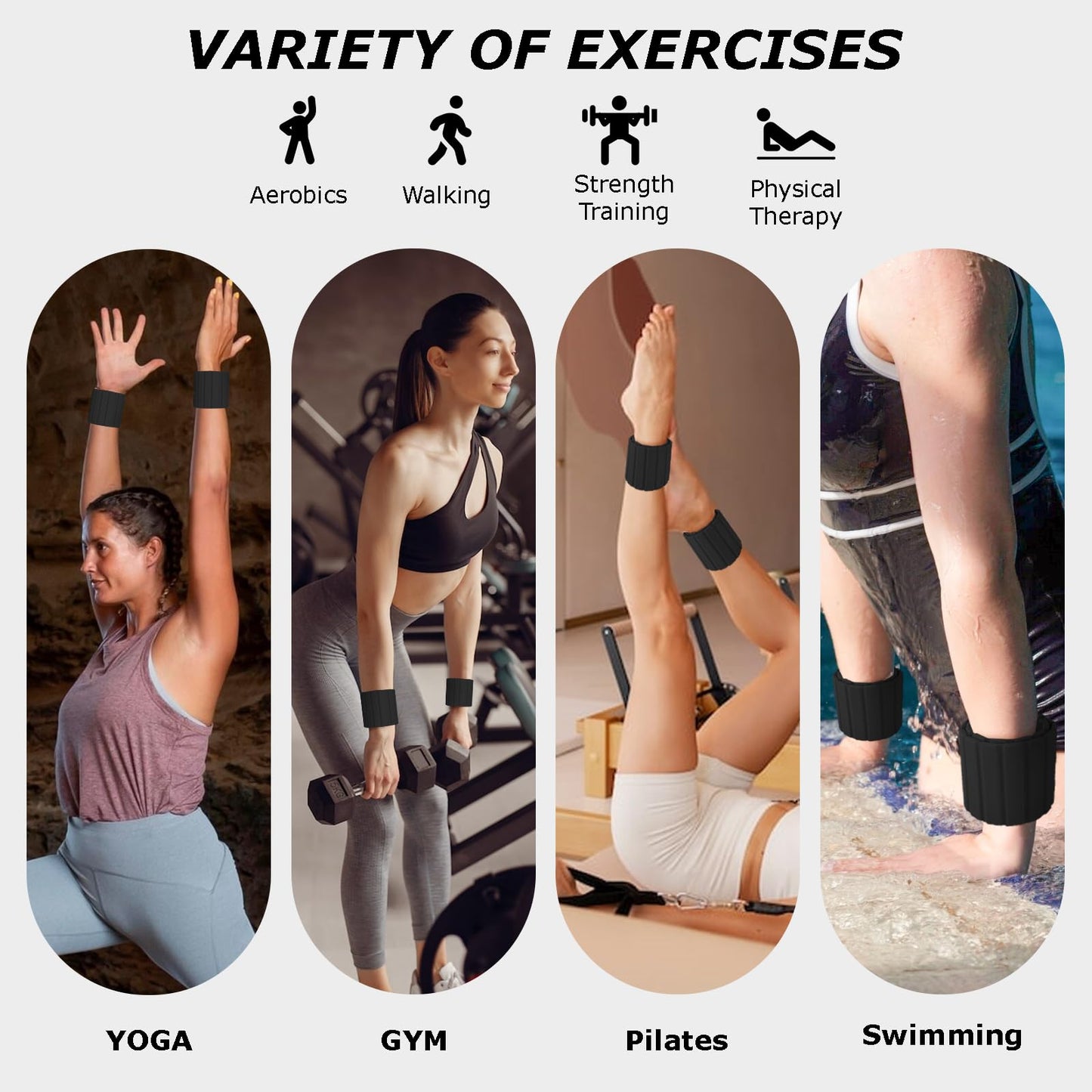 Magnetic Wrist Ankle Weights – Adjustable Ankle and Wrist Weights for Women & Men – 2 Pack (1LB Each) Stackable Magnetic Silicone Arm Bands Non-Slip, Waterproof, Easy Wear – Ideal for Pilates, Yoga, Running & Walking（Black ）