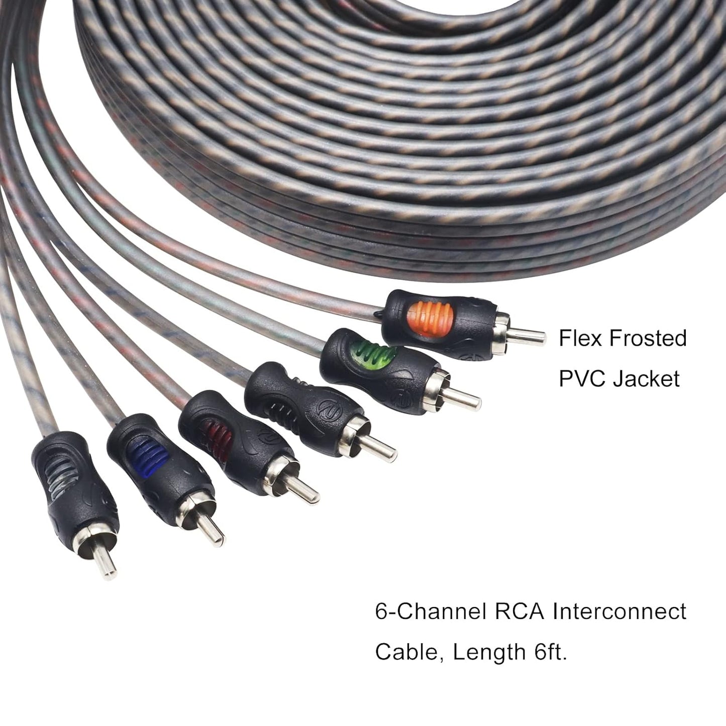 RCI66 99.99% 6ft 6-Channel RECOIL Oxygen Free Copper RCA Audio Cable, Twisted Pair with Noise Reduction