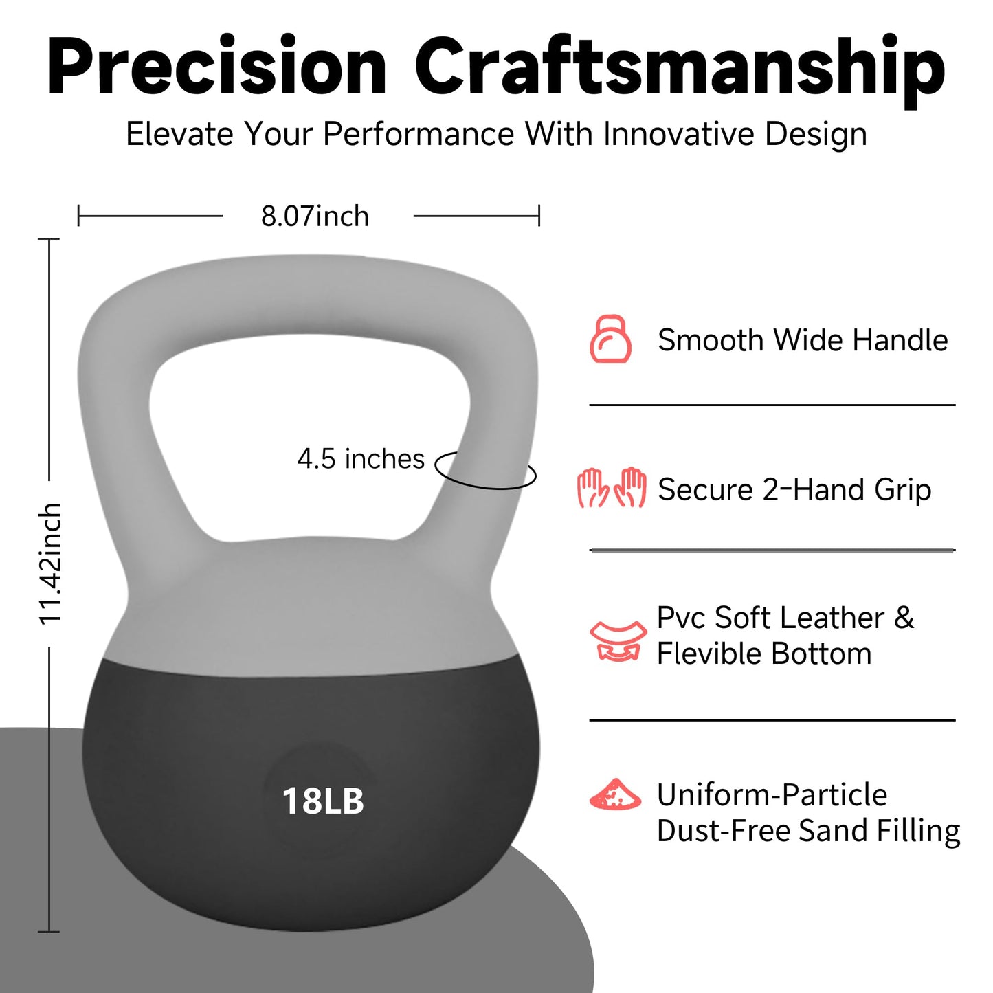 Leikefitness Soft Kettlebells,Sand Filled Weights for Women and Men,Color Coded Anti Slip Soft Kettlebells,Home workout (BLACK, 18LB)