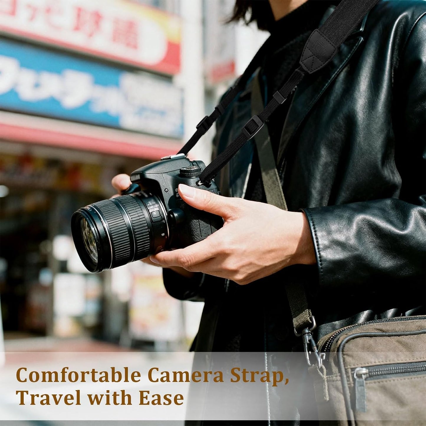 Brvlsoc Black Canvas Camera Neck & Shoulder Strap with Quick Release Buckles Adjustable Cotton Webbing for DSLR and SLR