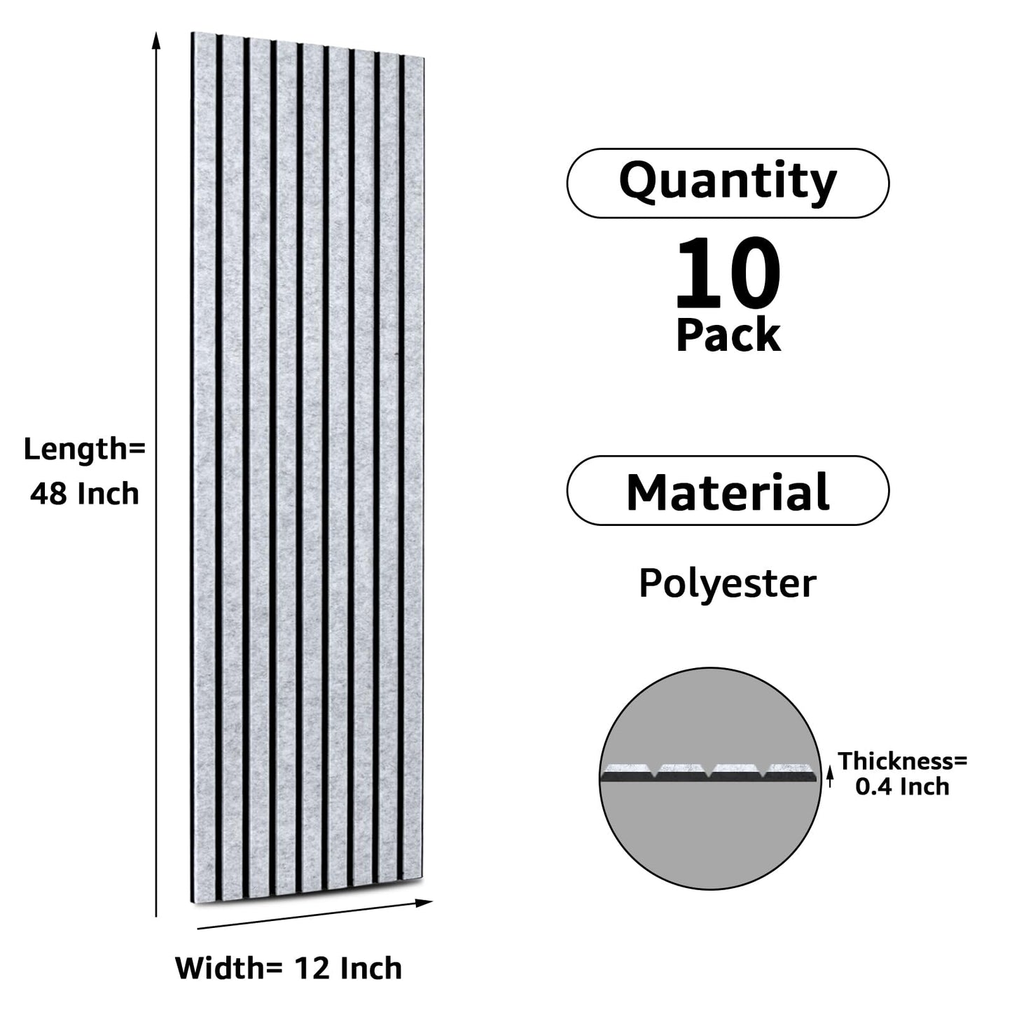 Art3dwallpanels 10 Pack Acoustic Panels, 48" X 12" X 0.43" Soundproof Wall Panels, Self Adhesive High Density Sound Absorbing Acoustic Treatment for Recording Studio, Office, Grey and Black