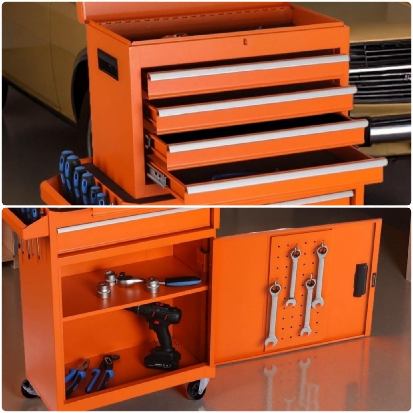 Trygoal Tool Chest, 5-Drawers Rolling Tool Storage Cabinet with Detachable Top, Adjustable Shelf, Lockable Wheels & Locking Mechanism, Multifunctional Tool Cart for Garage Warehouse, Orange
