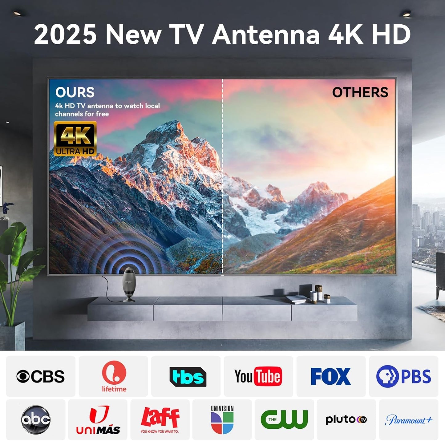 WERCHTAY 4K 1080p 16ft Channels(Style4-Rocket) TV Antenna Indoor, Antenna for Smart TV with Adhesive Base,Football