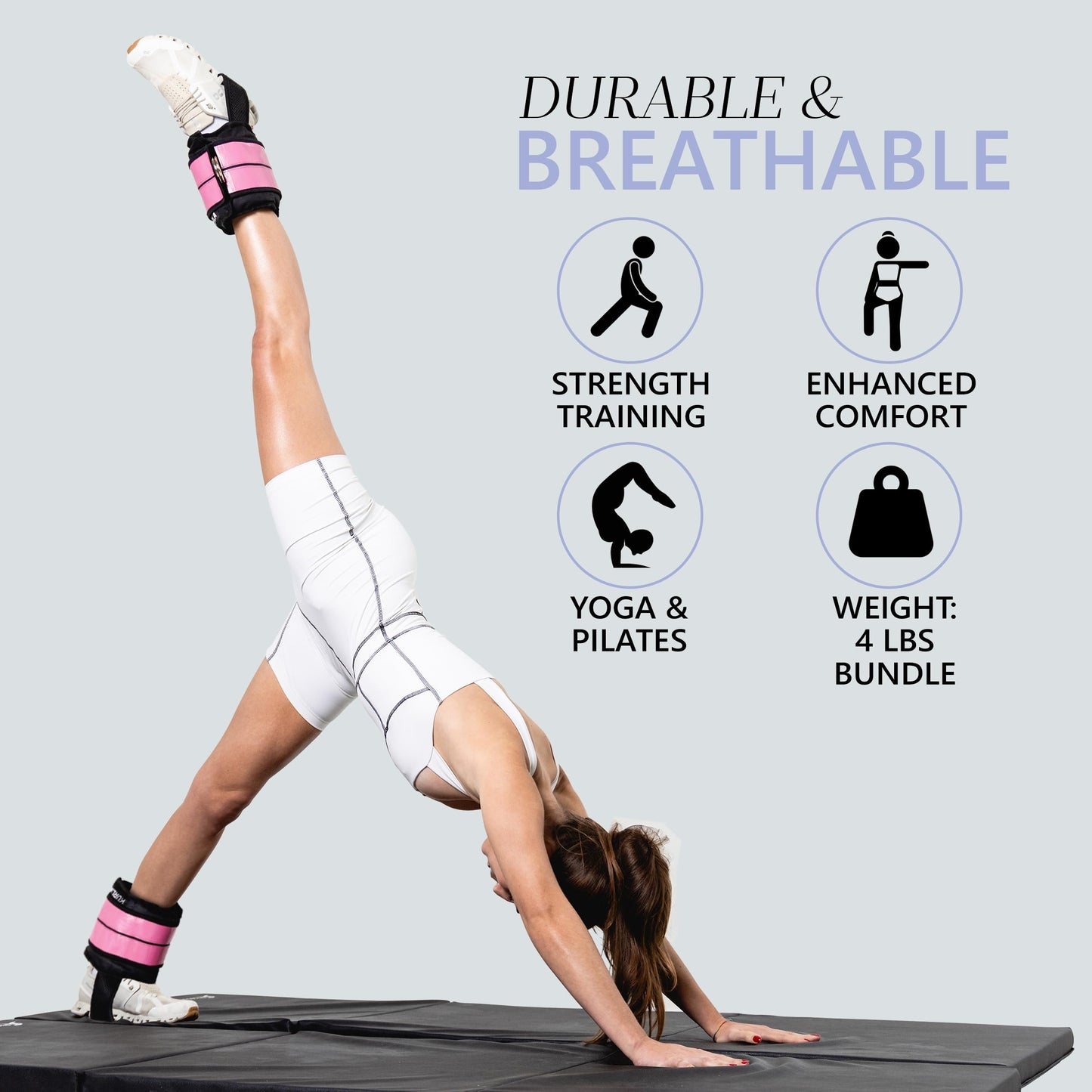 Kurla 04 lb Adjustable Ankle & Wrist Weight with Heel Strap | Patented Design | Breathable Fabric | Ideal for Strength Training, Pilates, Rehab & Home Workouts | Pink – Pack of 2
