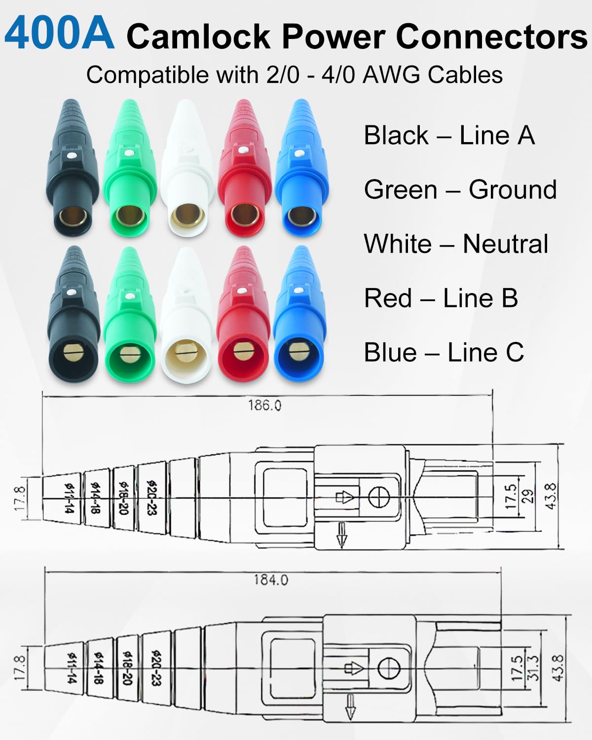 GMKYH CLS40 400A 600V Camlock Connector Set，5 Male and 5 Female Camlok Connector Bundle - High - Performance Power Solution for Diverse Needs