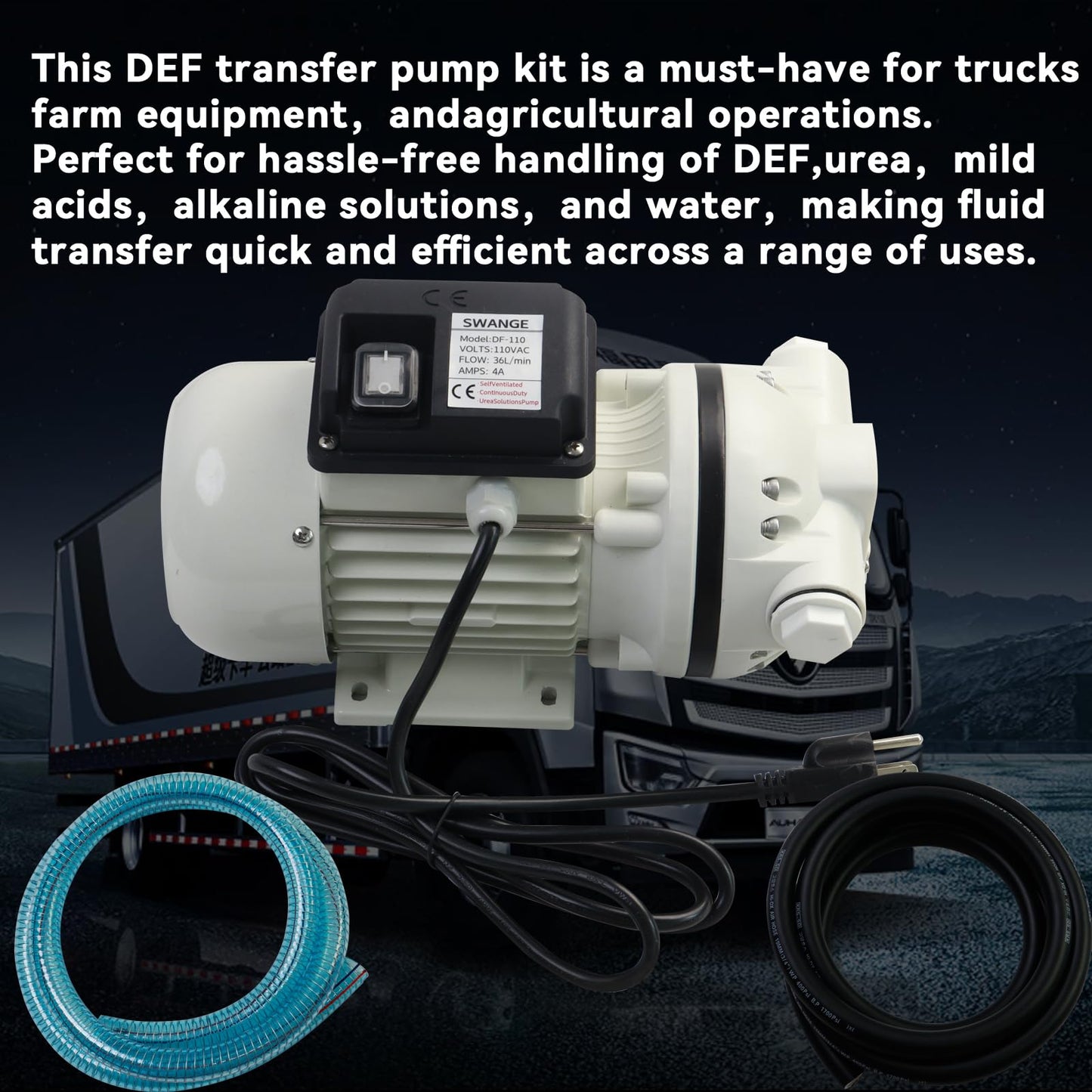 SWANGE 10GPM DEF Transfer Pump Kit, 110V 550W Self-Priming, w/DEF Nozzle, for Truck Tractor Farm Urea/DEF Fluid Transfer Solution