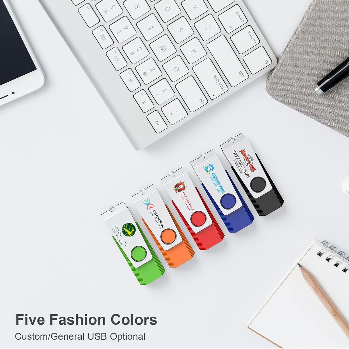 Wooolken 8GB 5 Pack, 2.0 (5 USB Flash Drive USB Memory Stick with Lanyards Swivel Thumb Drives for Data Storage