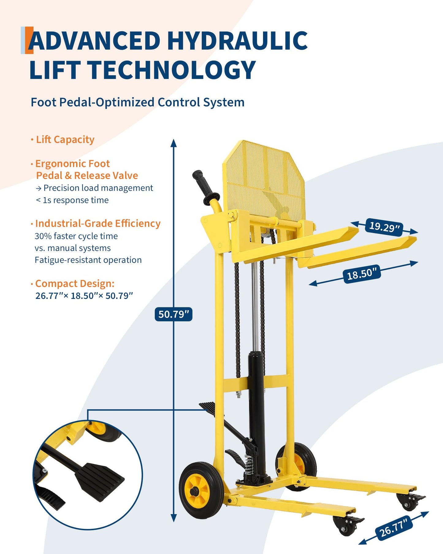 Hydraulic Material Lift with Steel Platform Board, 440lbs Capacity Pallet Truck Dolly, Lift Table, 36" Max Lift Winch Stacker, Multifunctional Hydraulic Hand Truck Fork Lift, Adjustable Forks